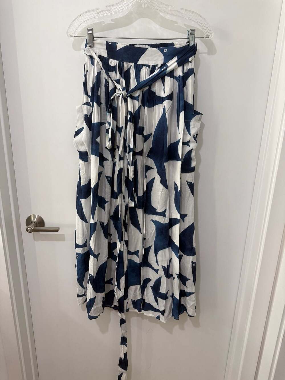 Mara Hoffman Swim Bird Print Viscose Midi Skirt with Tie Belt XS